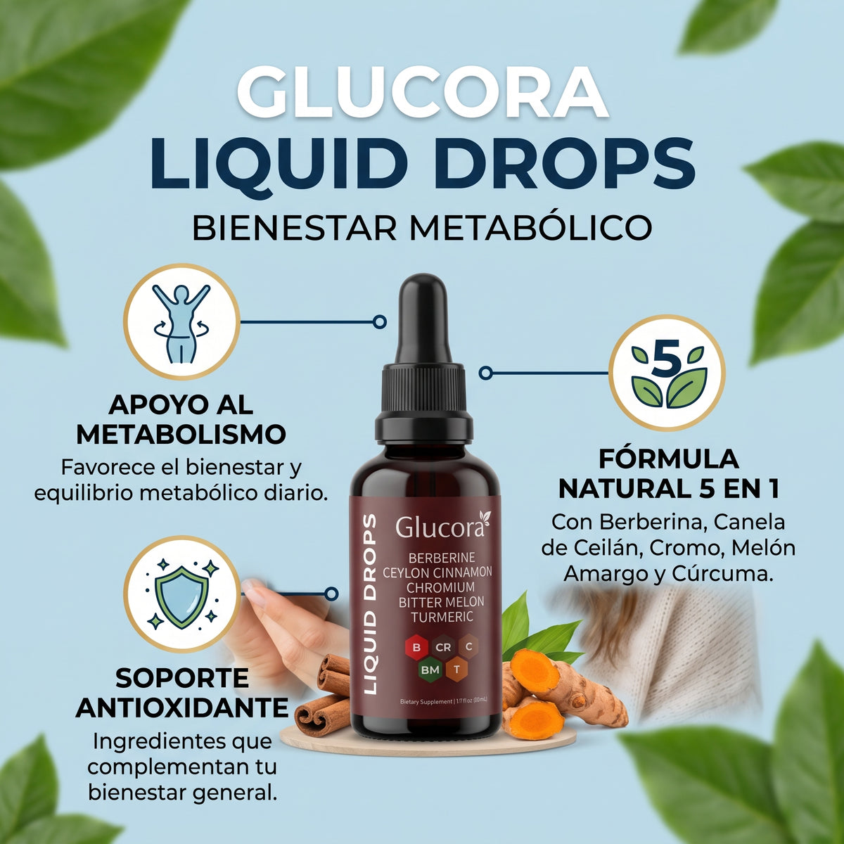Glucora®: Gotas de Bienestar Metabólico y Control de Glucosa (50 ml) - Fórmula Botánica